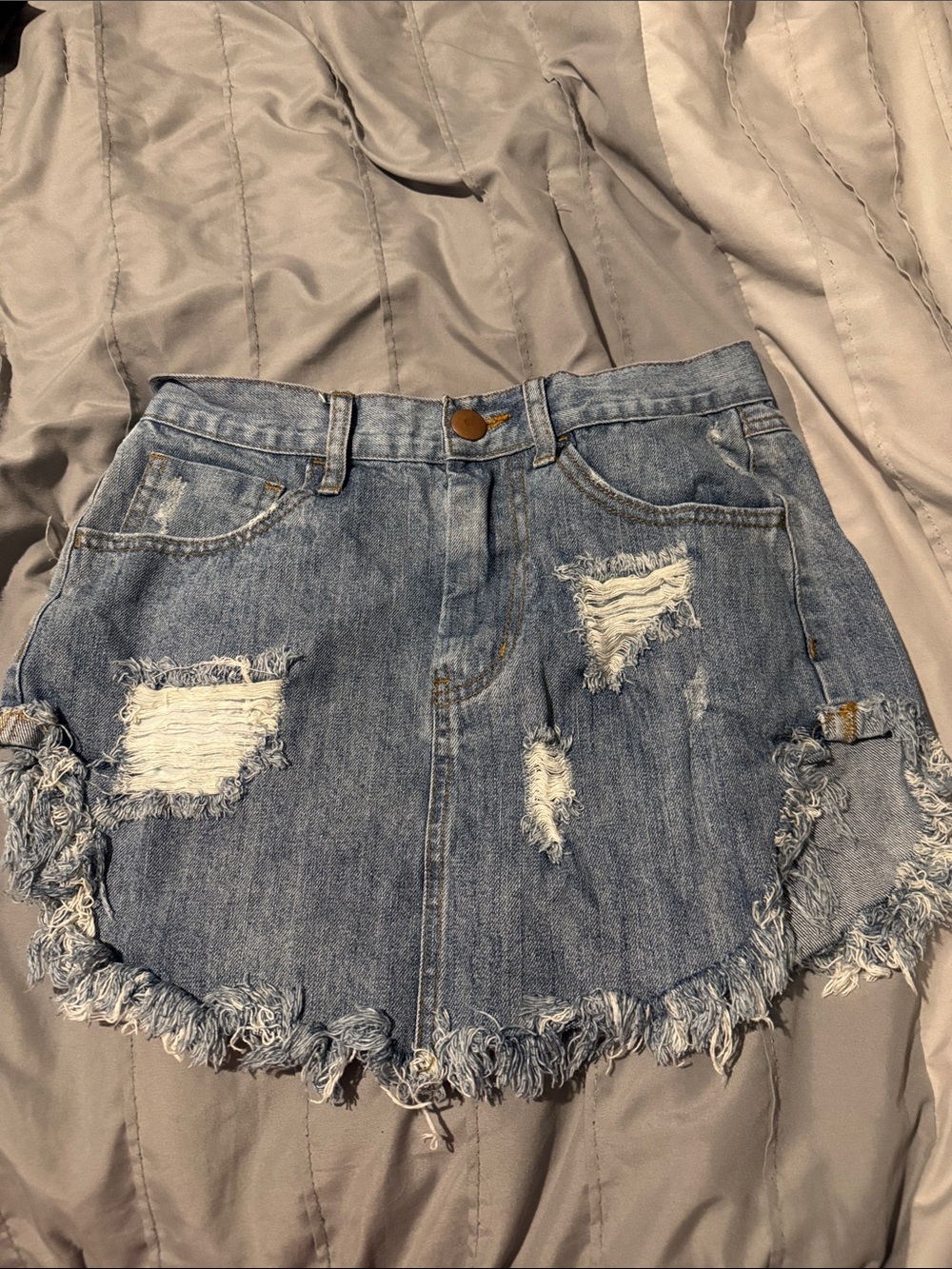 Olivaceous Distressed Denim Mini Skirt - Light Blue